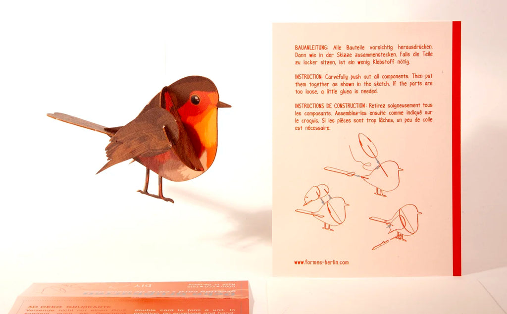 Carte postale 3D à monter - Rouge-gorge