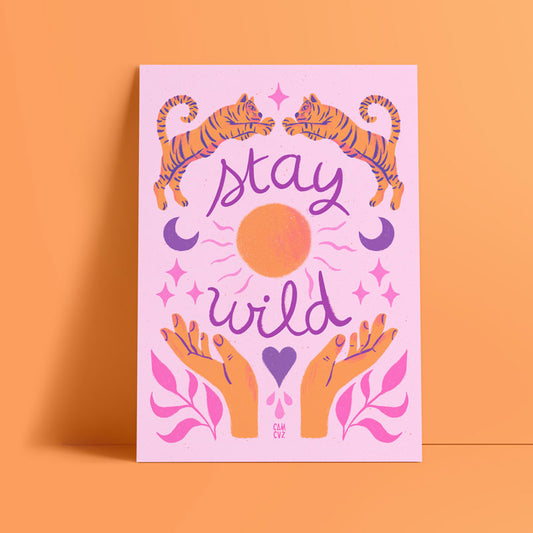 Affiche A4 "Stay wild" orange et violet